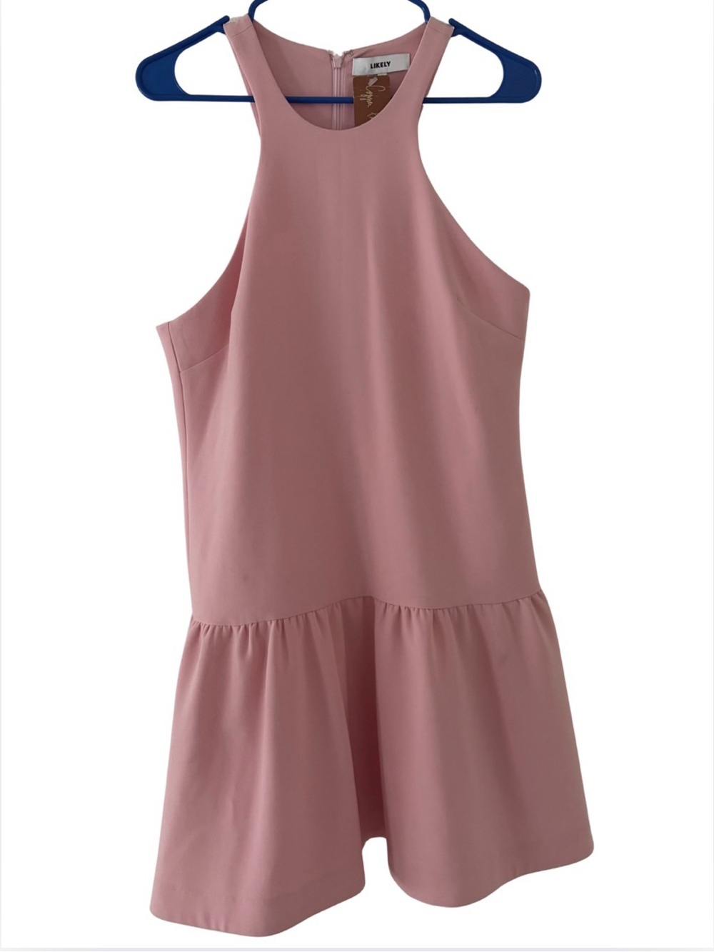 Likely Blush Pink Drop Waist Shift Dress Size 8 Sleeveless Ruffle Hem Cocktail